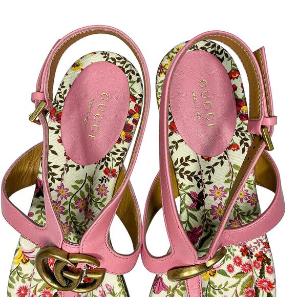 Gucci Marmont GG Logo Charlotte Nappa Leather Sandals Butterfly Pink EU 37.5 - Picture 4 of 11